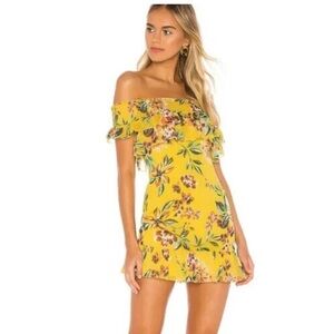Tularose Lanzo yellow floral off shoulder dress
